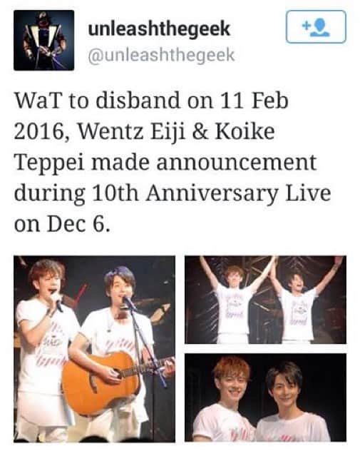 小池徹平　ファンアカウントのインスタグラム：「😢😢😢 #WaT #Teppeikoike #koiketeppei #EijiWentz #WentzEiji #band #duo #jpop #japan #japanese」