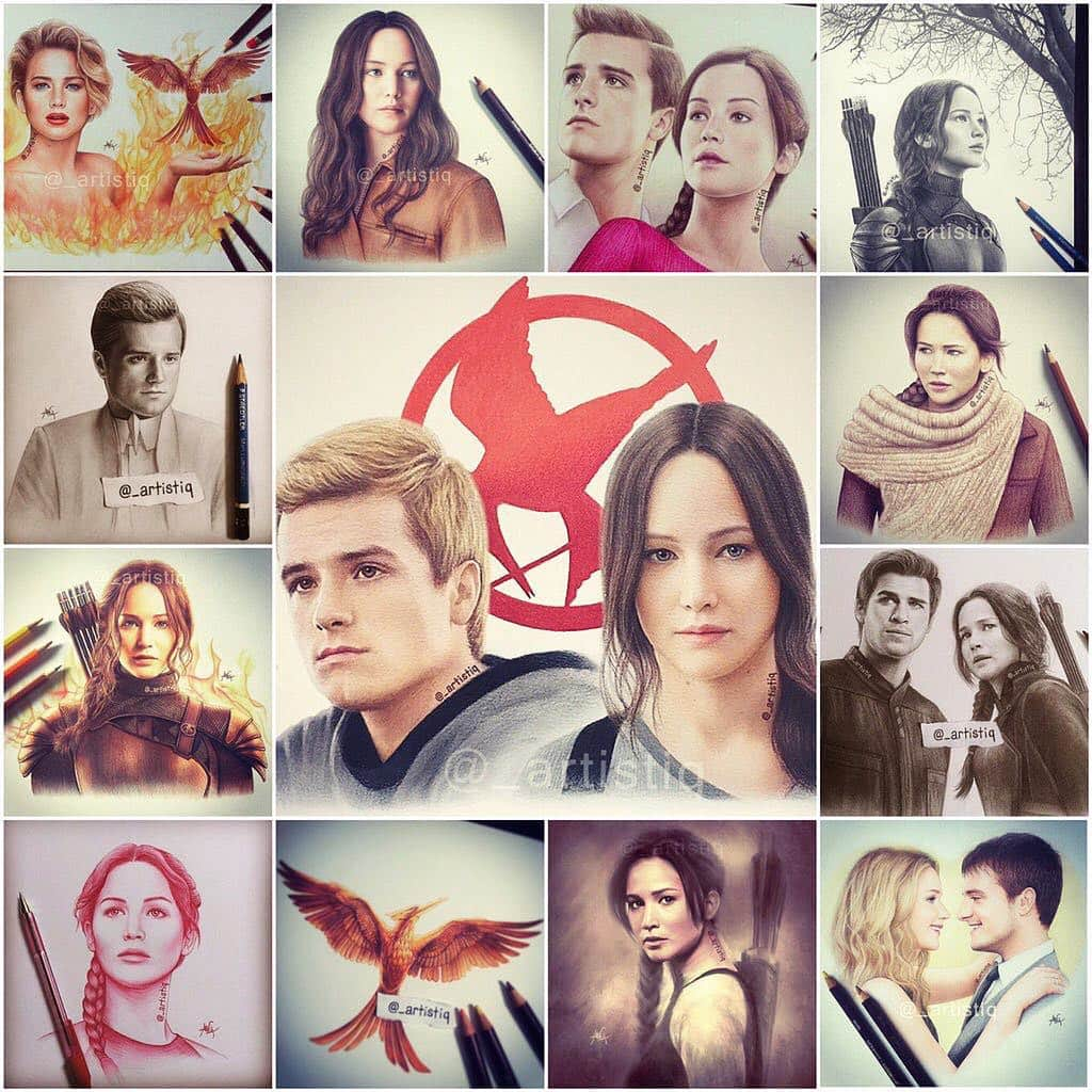 Casのインスタグラム：「Some of my THG drawings. Double tap your favorite! 😍 #MockingjayPart2 @thehungergames」