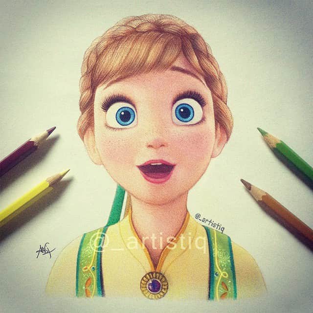 Casのインスタグラム：「Here's my drawing of Anna. ❤️ Frozen Fever and Cinderella were amazing!」