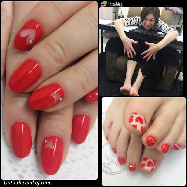 高橋みゆきのインスタグラム：「ハンド&フットネイル💅 赤〜*\(^o^)/*上がるぜ〜♪♪ #ネイル #フット #ハンド #ネイル赤多い #lavivi #シンネイル」