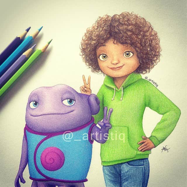 Casさんのインスタグラム写真 - (CasInstagram)「Oh and Tip from "Home"! Drawn with colored pencils. 😊」4月23日 5時11分 - _artistiq_art