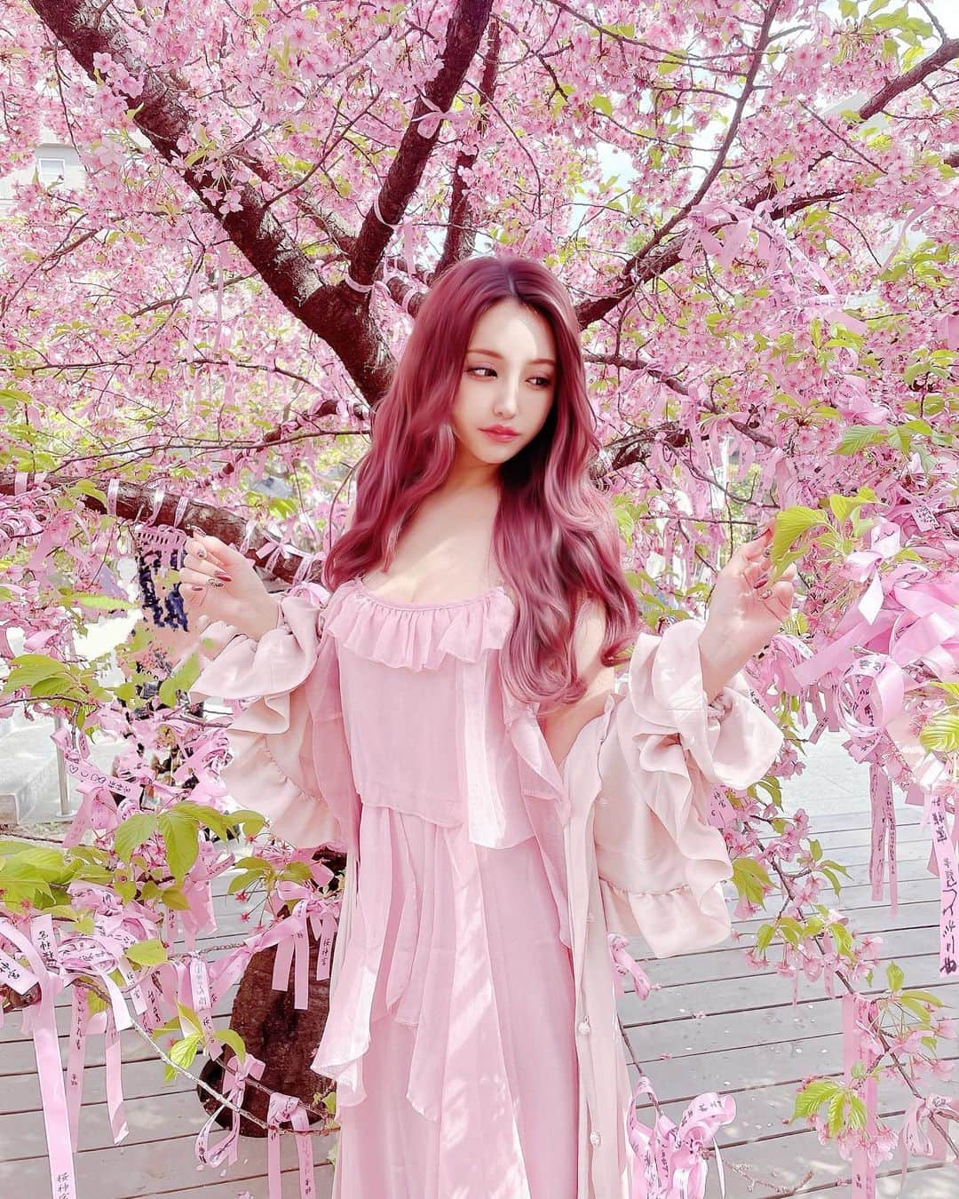 桜井莉菜さんのインスタグラム写真 - (桜井莉菜Instagram)「桜神宮写真ラスト🌸 去年行きたいと思った時には 終わってしまってたから、 今回はちゃんと早めに行って バッチリ写真撮れて大満足💕 これでも少し緑が入ってきてるから、ここの桜は咲くのも終わるのも早いんだな🤭💦 今から写真撮りに行く人は 絶対絶対ピンクのお洋服で行くのがオススメ💗💗💗 ピンク率が上がるからネ💕 これから色んなところで桜が咲いてくんだろーなー🌸 楽しみー💗  #桜#桜新町#桜神宮#桜コーデ #花見#花見コーデ#ピンク#ワンピース#riinacouture」3月19日 20時19分 - rina__sakurai