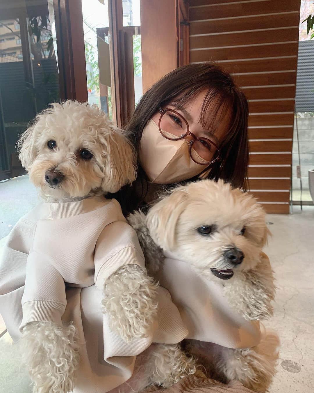 山田菜々さんのインスタグラム写真 - (山田菜々Instagram)「ゆきこまとペアルック🐶🤎🐶 お洋服タグ付けしてるよ♡  (間違えて消しちゃった😔再投稿)」3月21日 23時55分 - tannana.yamada