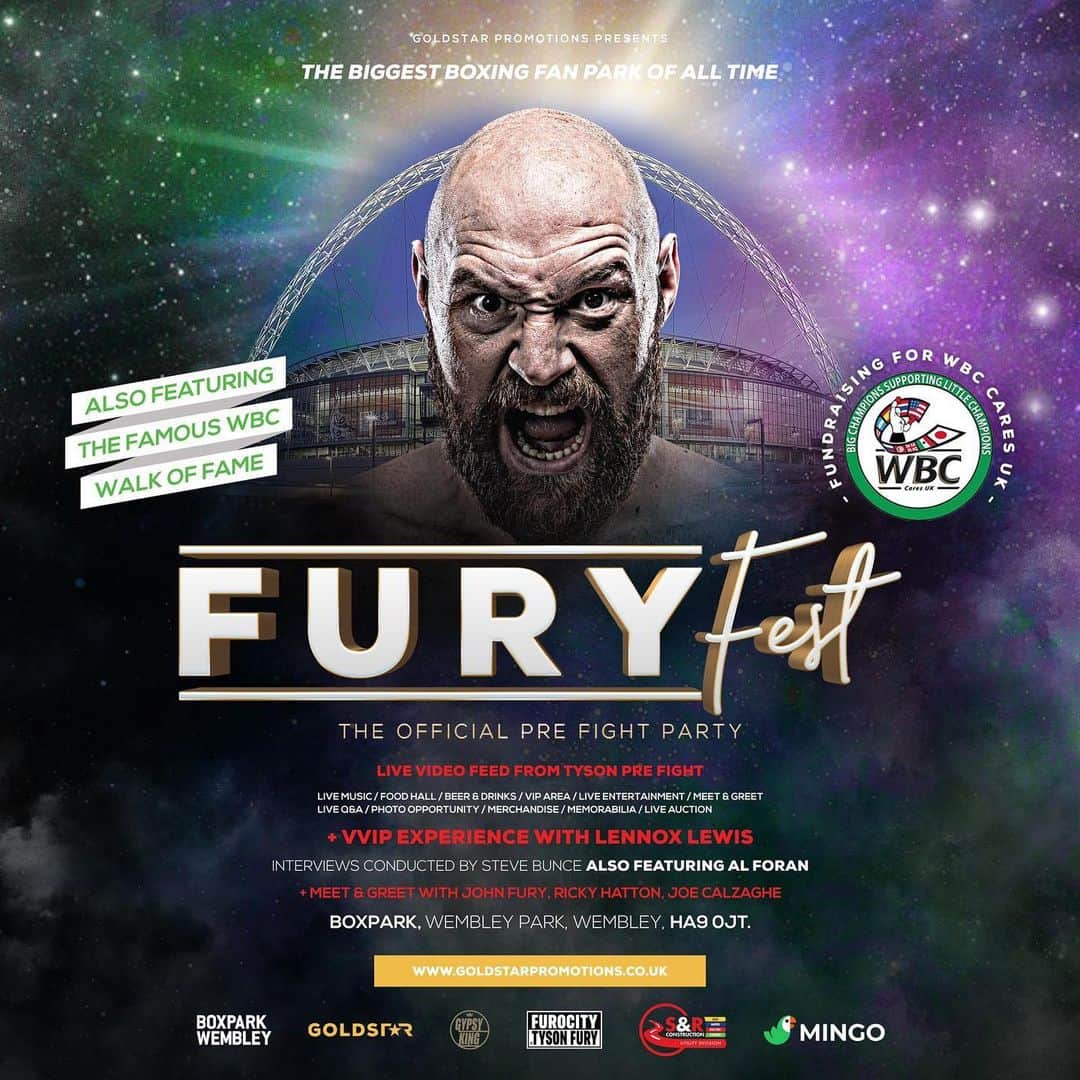 タイソン・フューリーさんのインスタグラム写真 - (タイソン・フューリーInstagram)「*FURY FEST!* #London  📍 @boxparkwembley  The Official @gypsyking101 #FightParty 🥊  Prior to the highly anticipated Heavyweight Champion clash - Tyson Fury vs Dillian Whyte  👑 @goldstar.promotions will be hosting the OFFICIAL DAY FESTIVAL at @boxparkwembley - a stones throw away from the main @wembleystadium!  #FuryFest will provide #boxing super fans with amazing opportunities for meet and greets with countless stars such as:  ⭐️ @mrlennoxlewis ⭐️ @joe_calzaghe  ⭐️ @rickyhitmanhatton  ⭐️ and many more…   Spectacular sports memorabilia, @gypsykingofficialmerchandise , hilarious entertainment by the world renowned comedian:  🎤 @alforancomedy   Q&A’s with the stars for their opinions on the fight, Official Pre Fight live Video link message from Tyson Fury, @wbcboxing Walk Of Fame, live DJ's, competitions, choice of 20+ food outlets and much more!   🎫 Tickets start from only £40.00 and very limited!  — 🚨 PLEASE NOTE YOU *MUST* HAVE A TICKET TO FURY VS WHYTE ALONGSIDE A FURY FEST TICKET FOR ENTRY TO THIS OFFICIAL DAY FEST! —  TICKET PRICES: (Early bird offers!)  ‘Entry Only’ tickets - £40.00 * Entry to Fury Fest at BOXPARK * Opportunity to purchase sports memorabilia and OFFICIAL Gypsy King Merch * LIVE Q&A’s from boxing star legends  ‘Meet & Greets’ tickets - £80.00 * Entry to Fury Fest at BOXPARK * Opportunity to purchase sports memorabilia and OFFICIAL Gypsy King Merch * LIVE Q&A’s from boxing star legends * Photo meet & greets with Joe Calzaghe, Ricky Hatton + others (Lennox Lewis Photos are Not Included in the Package)  VVIP tickets - £299.00 The ultimate boxing super fan ticket! * Entry to Fury Fest at BOXPARK * Opportunity to purchase sports memorabilia and OFFICIAL Gypsy King Merch * LIVE Q&A’s from boxing star legends * Photo meet & greets with Joe Calzaghe, Ricky Hatton, John Fury + others * MAIN GUEST meet & greet with Lennox Lewis and commemorative photo experience! * Private exclusive VVIP lounge to mix with the stars! * Signed glove by TYSON FURY  — 🚨 IMPORTANT:  BOXPARK is a contactless venue 💳   🚨 *MUST* have a ticket to the fight alongside your Fury Fest ticket to gain entry to the event.   🚨 *MUST* be 14 or over to attend」3月25日 6時05分 - tysonfury