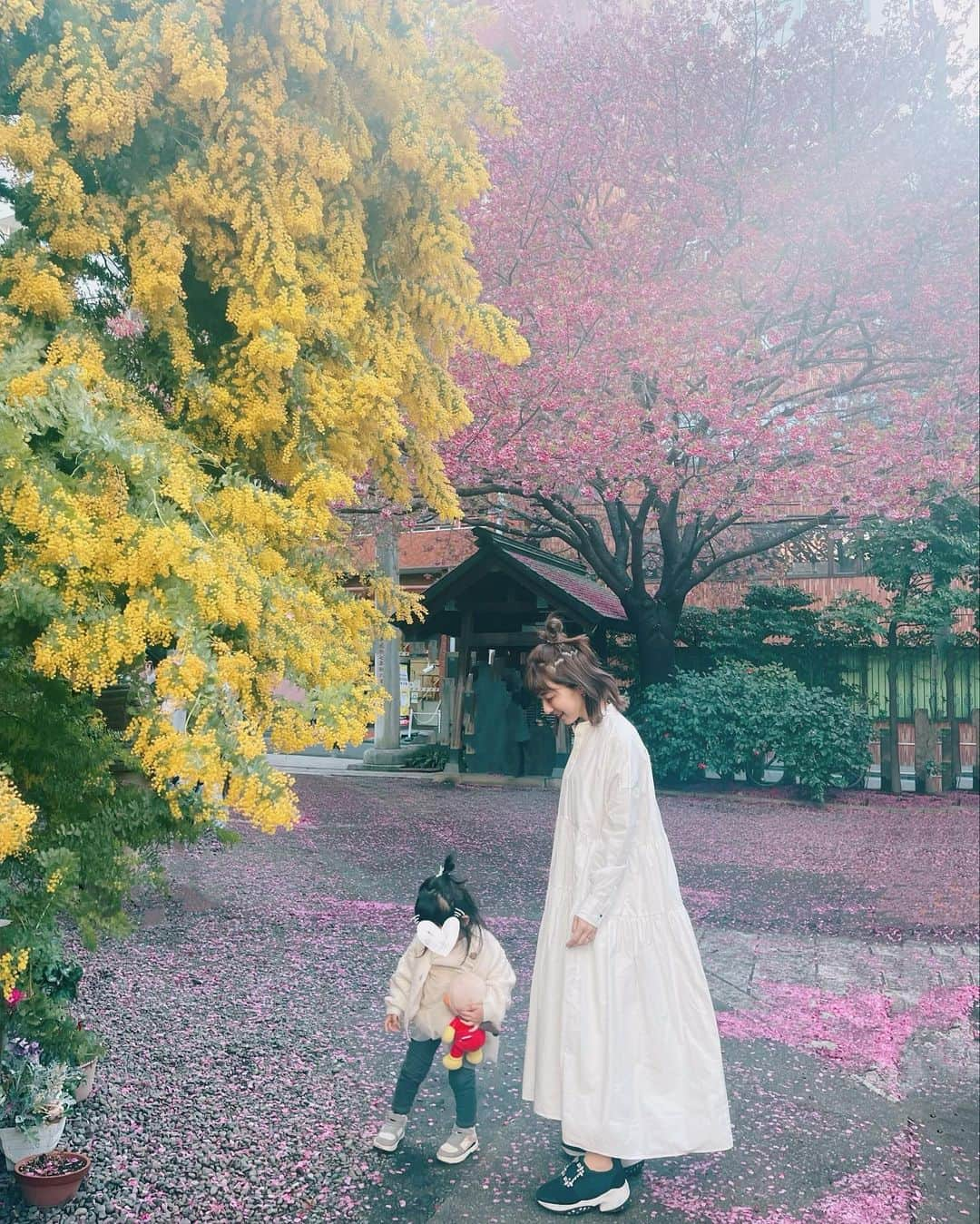 水野佐彩さんのインスタグラム写真 - (水野佐彩Instagram)「・ 桜とミモザが見られる蔵前神社へ⛩🌸💛 #きょうのわたちたち👩‍👧  #手放さないアンパンマン  👗 @mone__official  👧🏻 @zarakids   #153cmコーデ #おちびコーデ #おちびの輪 #Sサイズコーデ #ままコーデ #ママコーデ #ママライフ #2020年ベビー #女の子ママ #女の子ベビー #ブルベ夏 #ブルベ #ブルベサマー #ソフトエレガント #ウェーブ #骨格診断ウェーブ #2歳女の子 #2歳女の子ママ #蔵前神社 #桜とミモザ #朝活」3月26日 18時30分 - saaya_mizuno