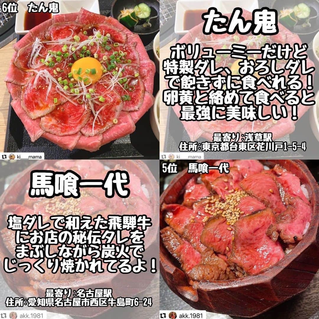 りょうくんグルメさんのインスタグラム写真 - (りょうくんグルメInstagram)「【完全保存版-全国牛丼ランキング-】 ⠀ \全国牛丼ランキング✨/ 話題のお店をランキング形式でご紹介💁  __________________________  食べたいと思ったら「😋」の絵文字をコメントしてみてね！  気になるお店があったら【保存】をして 好きな時にチェック👌 ___________________________  【#牛ノ福】 @ichiharajunichiro  【#肉バルノダニク】 @malu_log01  【#たん鬼】 @ki____mama  【#馬喰一代】 @akk.1981  【#肉友】 @wagyu_journal  【#焼肉肉萬】 @hinata_suukki  【#The肉丼の店】 @isihimemiki  【#池三郎】 @minta_fuk  ┈┈┈┈┈┈┈┈┈┈� おすすめのグルメがあったら� @uryo1113 をタグ付けして投稿しちゃおう😸� ┈┈┈┈┈┈┈┈┈┈�  こちらも更新中！ チェックしてみて💨 @uryo1113 全国グルメを紹介 @kobuta_information  グルメ全般&コスメを紹介 @ryokungourmet.travel 全国グルメ&旅を紹介」3月26日 19時58分 - uryo1113