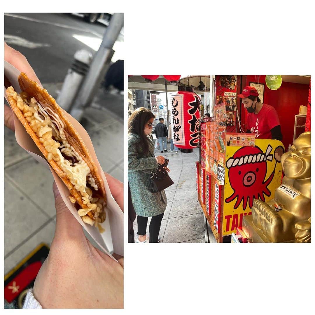 脊山麻理子さんのインスタグラム写真 - (脊山麻理子Instagram)「大阪行ったら粉物食べるよね😊私のお気に入りは #タコタコキング の #塩マヨネーズ #明太マヨ  #かすモダン焼き！えいみーは #しらんがな の #たこせん 食べてた🐙大阪のお店は、店名もおもしろいよね♡ 春の大阪でお祭り気分を楽しめました♪えいみーに早めの誕プレに #YAMAN の #メディリフト 貰いました♡ありがとう！ #えいみー #大阪旅行」3月30日 15時22分 - mariko_seyama_milkpon