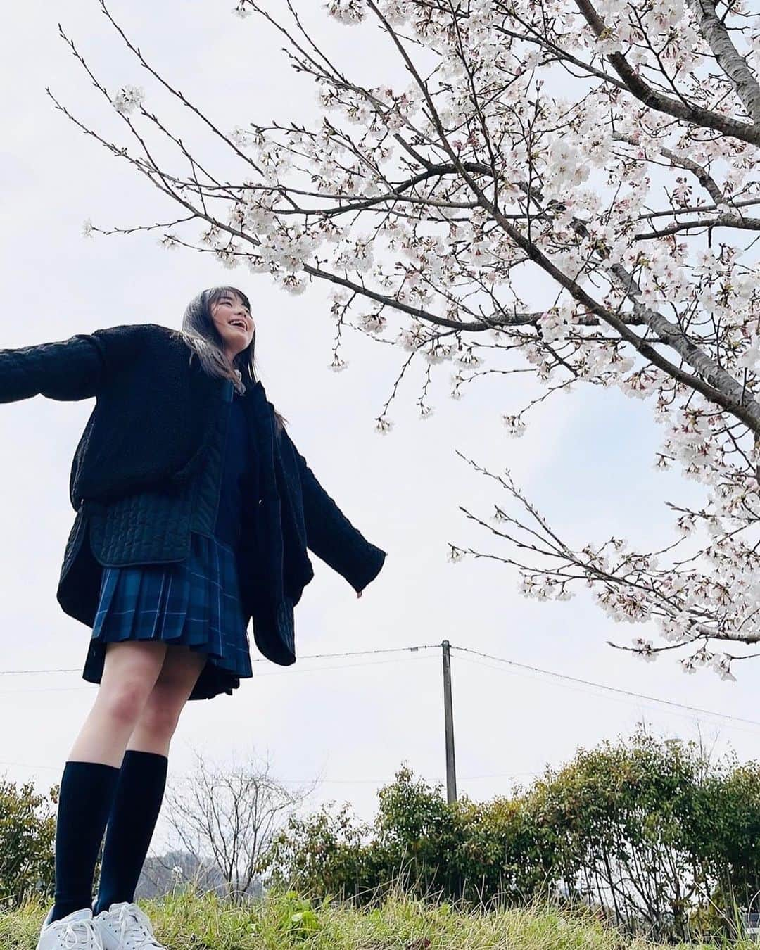 田畑志真さんのインスタグラム写真 - (田畑志真Instagram)「今日から4月✨ 新年度スタートですね‪‪☺︎‬  桜と一緒に🌸   #マネさんカメラ#桜」4月1日 17時30分 - shiima1224