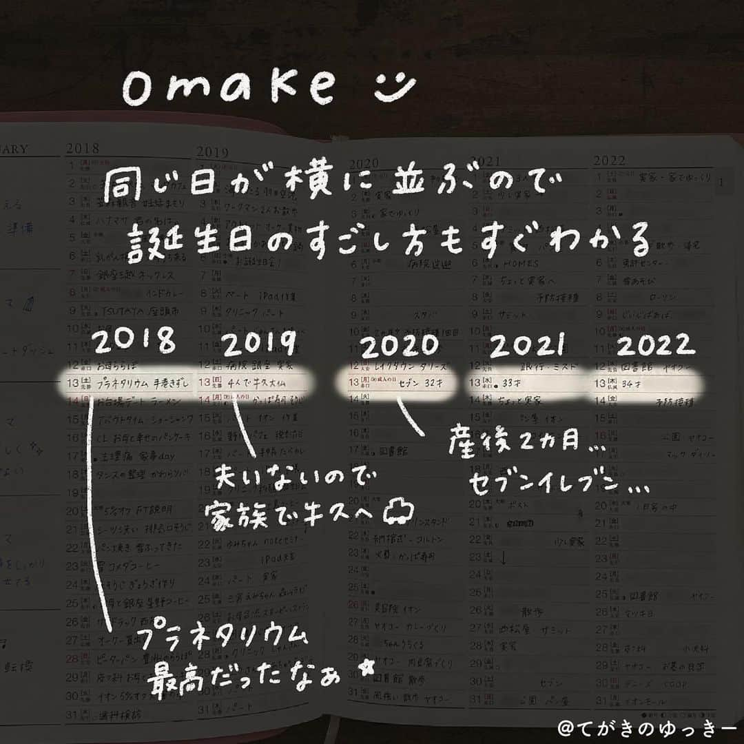 てがきのゆっきー さんのインスタグラム写真 - (てがきのゆっきー Instagram)「5年日記 🌸 ⁡ わたしが一番おすすめしたい日記帳、 #5年日記 （高橋書店 #5年卓上日誌）のマンスリーページです🕊 ⁡ 今月のテーマとその日のことがわかる一言 を書いています！五年間書くとこんな感じ！ ⁡ だいすきなお友達も4月から5年日記を はじめるよって教えてくれたので 4月から使い始める方にも参考になれば！ と思って載せてみました🌷 ⁡ 6枚目は以前投稿したものです☺️ ⁡ #五年日記 #5年日記帳 #高橋書店 #5年卓上日誌 #日記 #日記帳 #手帳の中身 #手帳タイム #手帳の使い方 #マンスリーページ #今月のテーマ #行動記録 #書くことが好き #一言日記 #手書き加工 #手書き文字」4月2日 21時01分 - tegakinoyuki