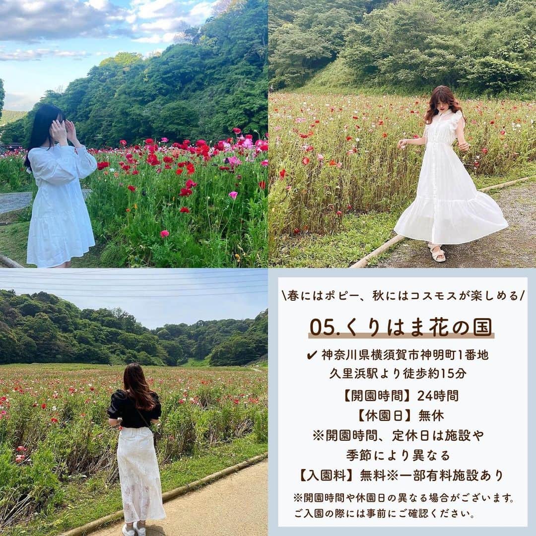 SUCLEさんのインスタグラム写真 - (SUCLEInstagram)「#関東おすすめお花畑　5選  今回は関東にあるおすすめのお花畑をご紹介します💐  最後には写真の撮り方もついているので、ぜひチェックしてください🤍  01.#国営昭和記念公園 @you_a1226 @miu__lovely @iamaya__g   02.#横浜イングリッシュガーデン  @kiiiichan1104   03.#国営ひたち海浜公園  @__153rk @xxayapink   04.#羊山公園 @smile_girl.a7 @pocha_gyutan   05.#くりはま花の国  @rinka_0333 @nami__211 @ym__rie07   \おすすめの写真の撮り方🎞/ @zen_yuri_ @02_re__ @kiiiichan1104 @xxayapink   ※時期により開園時間や、料金等が異なる場合がございますので、ご確認の程お願いいたします。  🧸❣️🧸❣️🧸 SucleではTikTokやYouTubeも更新中！ インスタには載せていない動画もオリジナルで制作しています🥣ᐝ プロフィールのリンクからぜひチェックしてみてくださいね👀💞  #お出かけスポット #お花畑 #お花畑コーデ #関東お花畑 #写真の撮り方#フォトスポット #お出かけスポット」4月5日 21時00分 - sucle_