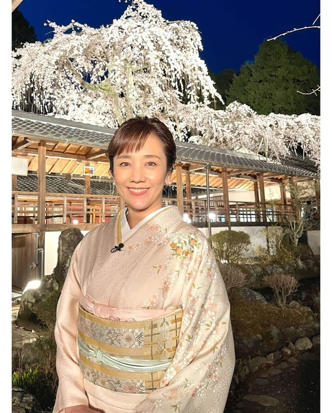 西田ひかるさんのインスタグラム写真 - (西田ひかるInstagram)「.  「京都夜桜生中継」  今年の桜はなんだか長く楽しめている気がします〜気のせいかしら？  KBS京都とBS11共同制作番組は、京都十輪寺より生放送でした。  川井郁子さんのバイオリン演奏も生で聞くことができ、美しい音色と夜桜のコラボレーションは圧巻でした！  ヘアセットとお着付けもして頂き、気持ちはシャキ！やっぱり着物は大好きです。 髪飾りは30年以上前に、京都を仕事で訪れた時に購入した思い出のもの。  #京都夜桜生中継2022  #kbs京都 #bs11  #川井郁子 さん #ヴァイオリニスト  #京都十輪寺  #夜桜 #ライトアップ  #お着物 #髪飾り #思い出  #お花見 #春になりました」4月6日 0時17分 - hikaru_nishida.official