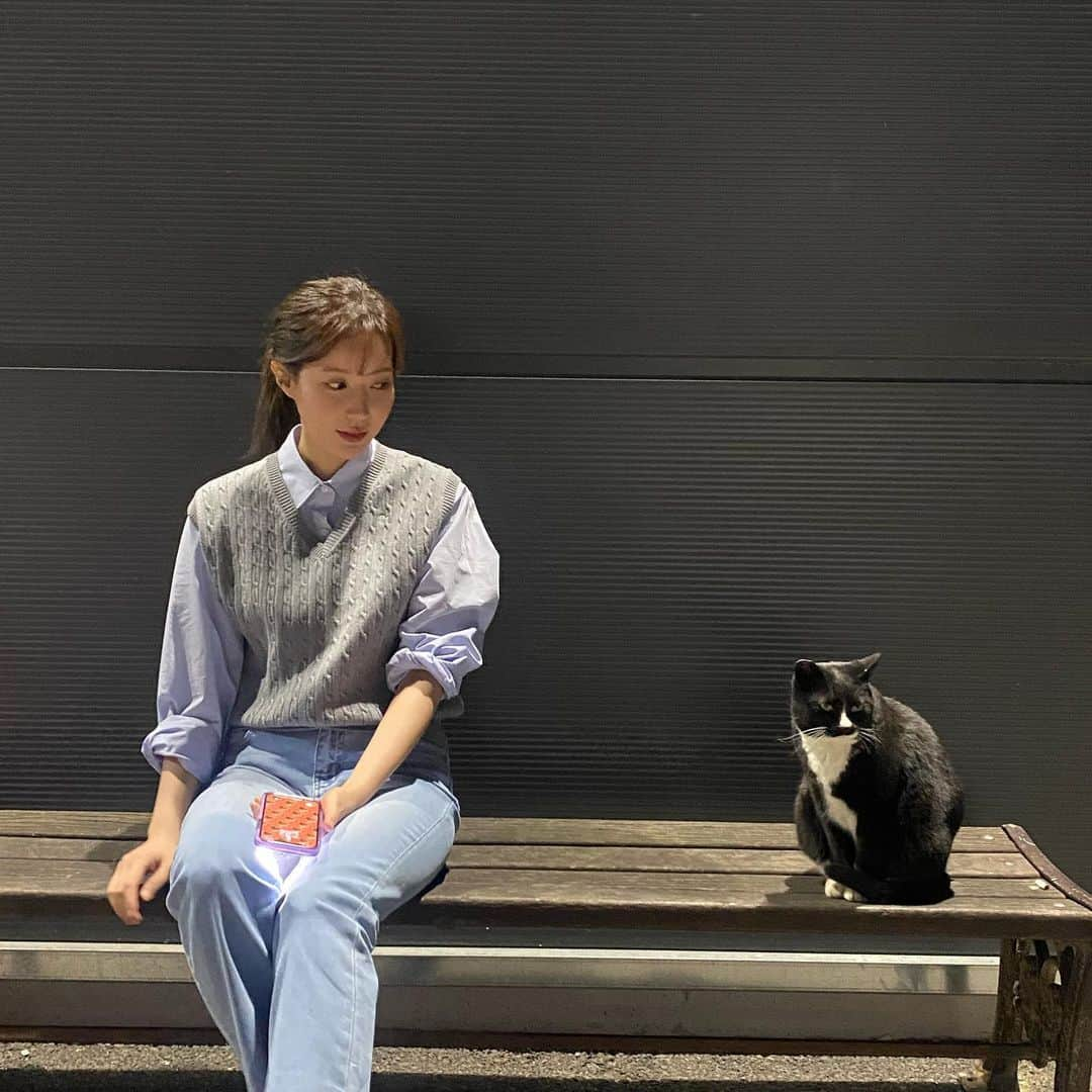 イム・スヒャンさんのインスタグラム写真 - (イム・スヒャンInstagram)「길고양이 한마리가 무릎위에 앉았다  새까만 털을 부비적거리며 어리광을 부리는 고양이의 온도는 온종일 지쳐있던 나에게 건네는 따뜻한 위로처럼 느껴졌다   고마워🤍 내가 더 힘내서 최선을 다할게」4月14日 23時46分 - hellopapa11