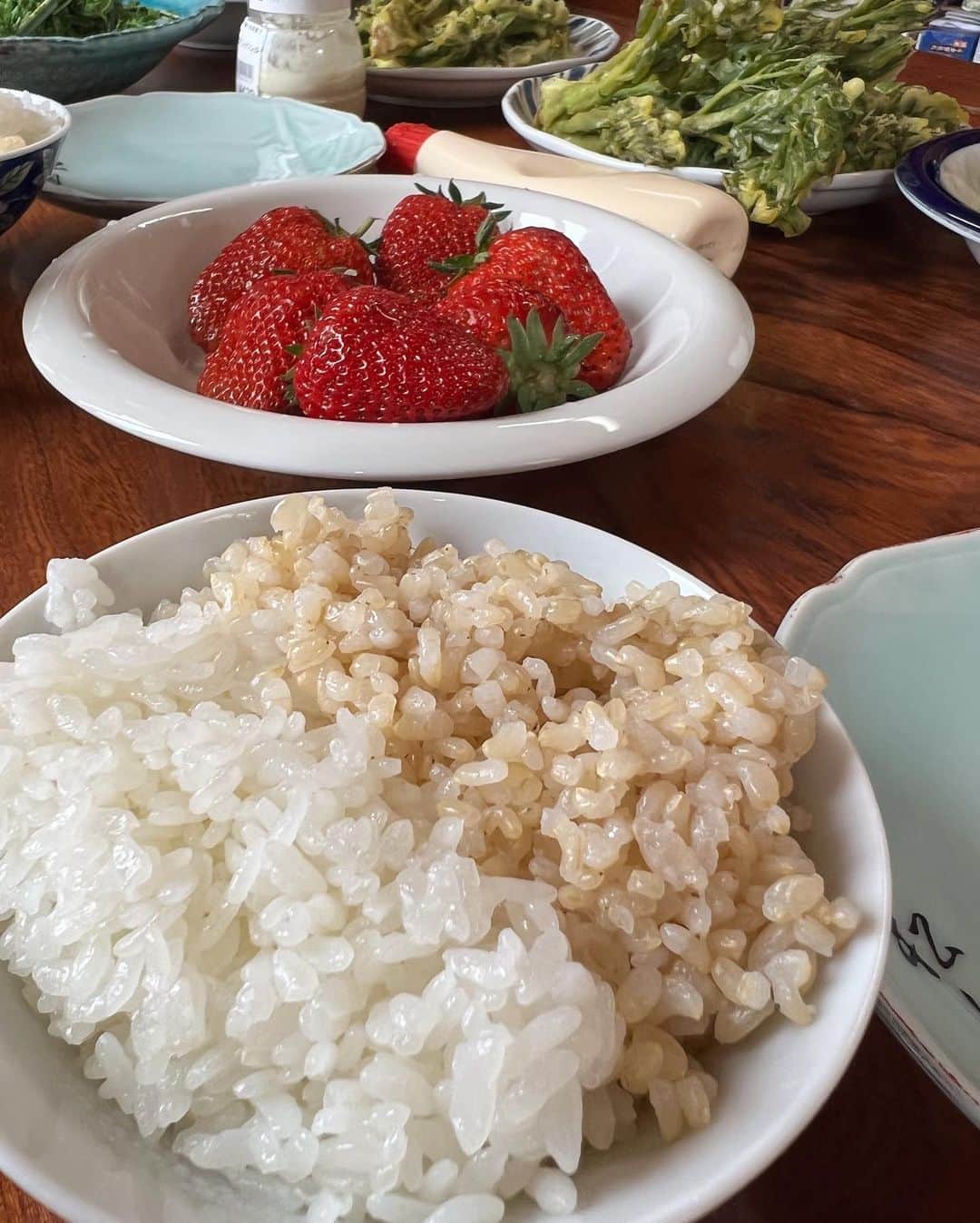 翁安芸さんのインスタグラム写真 - (翁安芸Instagram)「旅の目的は、いつも我が家で食べているお米(白米と玄米)を生産されている「自然農法 無の会」 @munokai_aizu の農家を訪れるため🌾✨  昨年 @tain0tataki くんに教えてもらい出会ったお米は、無農薬であまりの美味しさと炊いた時の違いに感動し、受け継がれるこだわりの農法を知れば知るほど納得✨  写真2枚目は、無の会代表の児島さんとこうたくん。  4枚目は、土の色がダークチョコレートのように濃くふわふわな健康な的な土の畑🤎  6枚目は、無の会のお米のパッケージ。  7枚目は、児島さんのお宅で、炊き立ての美味しいご飯と採れたての山菜の天ぷらなど、自然の美味しさをたくさんいただきました🥰🤲🏻  8枚目、難しいと言われる無農薬で作られたいちご🍓 元気で甘い美味しいいちごは、娘の大好物。  9枚目は、優しく温かい奥様ののりこさん✨  2日間にわたり農園を満喫。娘も畑をお散歩しながら、その場で採ったよもぎの葉や山椒など、色々と採れたての自然の味を楽しんでいました🌿🌱✨  いつも食べているお米が作られる環境を実際に見れ、生産者の方々の話を聴けてたくさん勉強になりました✨✨  素敵な出会いと経験に感謝です☺️🤲🏻❤️  #自然農法 #無の会 #無農薬野菜 #無農薬栽培 #organic #会津 #白米 #玄米 #無農薬いちご #weekendtrip #自然の恵み #beyondorganic #akiweng #翁安芸」5月1日 13時11分 - akinyc