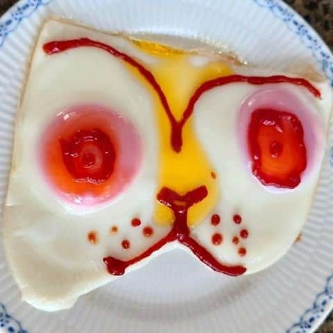 大地真央さんのインスタグラム写真 - (大地真央Instagram)「新作の 🥚目玉焼きオリジナルアート🎨10連続‼ 🍳🍳🍳🍳🍳🍳🍳🍳🍳🍳 ・5月5日🎏🌬夫婦鯉です❣️ ・兜をかぶっとる ・昭和のおさげ🎀 ・見えないです…そんな底💧 ・じゃんけんパー✋歌舞伎座の楽屋にて ・文句言いたい徹夜明けの犬🐕 ・揚げ足りないエビフライ🍤の心の声…もうちょっとカラッと(･_･; ・確かに色白よ〜なにかぁ？ ・垣根から宇宙へ（ペカソ） ・カエル🐸の気持ちはわからない（ペカソ）  #目玉焼きオリジナルアート 🍳 #朝食 #目玉焼き 🍳 #ケチャップ🍅 #亜麻仁オイル #卵 🥚×2 #卵 🥚×1 #笑おう #免疫力アップ #大地真央 #MAODAICHI @maodaichi_official_goods @medamayakiart」5月5日 17時49分 - daichimao_official