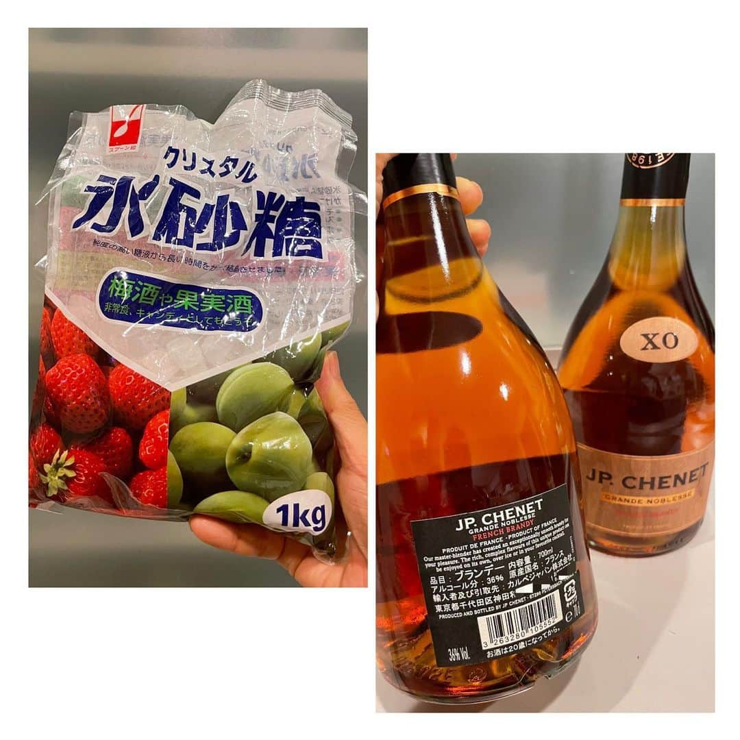 水野真紀さんのインスタグラム写真 - (水野真紀Instagram)「梅酒仕込み完了🙆🏻‍♀️  ブランデーで仕込む派です😊 残っていた氷砂糖使用。 美味しくなーれ✨  #梅仕事 #梅酒」6月5日 22時00分 - maki_mizuno_official