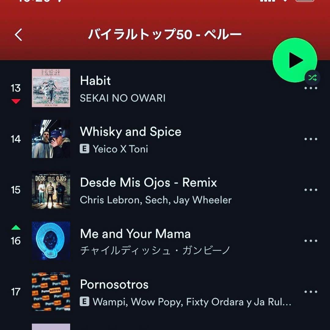 Saoriさんのインスタグラム写真 - (SaoriInstagram)「Habitがチリやペルーなど、 南米チャートに出入りしているらしい。  あいつ変なポーズで どこまで出かけてるんだ⁉️👀  I was surprised to see our Japanese new song Habit on the music charts in Peru and Chile!!   #habit #peru #chile #sekainoowari」6月7日 18時15分 - saori_fujisaki