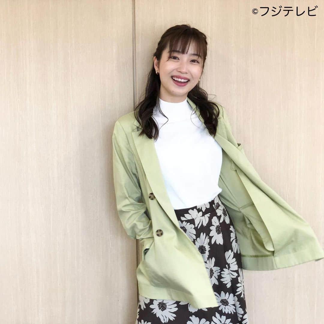 フジテレビ「めざましテレビ」さんのインスタグラム写真 - (フジテレビ「めざましテレビ」Instagram)「ファッション雑誌CanCamとコラボした お天気コーナー「きょう何着て行く？」 林佑香さんの毎日のコーデを紹介♪  6月13日（月） ★コーデ★ ・ジャケット　　@and.couture 　　　１万５９５０円 ・ニット　　　　@murua_official 　　　　　　　４２９０円 ・スカート　　@vis_jp 　　　　　　　　５４７８円 ・靴　　　@dianashoespress 　　　　　　　　１万５９５０円  ・イヤリング　@pastierra 　１万１０００円   ☆ポイント☆ どこかレトロなビッグフラワープリントのスカート💐 こっくりブラウンも相まって ヴィンテージライクなおしゃれ感が漂います✨ ライム色のジャケットを羽織れば今っぽいお仕事スタイルに👩‍💻    #めざましテレビ #きょう何着て行く？ #林佑香 #今日のコーデ #コーデ #CanCam #今日のファッション#ootd #きょう何着て行く？は月〜金朝6時22分ごろ放送  #きれいめコーデ #きれいめカジュアル #大人コーデ #春コーデ #オフィスカジュアル #上品コーデ #アナウンサー衣装」6月13日 18時08分 - mezamashi.tv