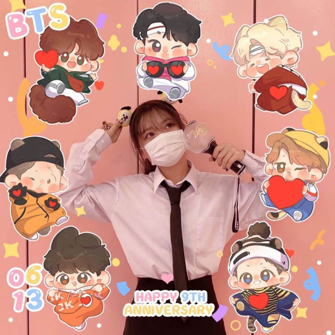 「SNOW」顔認識カメラアプリさんのインスタグラム写真 - (「SNOW」顔認識カメラアプリInstagram)「HAPPY 9th Anniversary BTS × SNOW スタンプ💗✨  HOTタブから探してね👀  #snow #snowcam #bts #bts9thanniversary  #エフェクト #エフェクト紹介 #エフェクトで遊ぼう #snowスタンプ」6月13日 20時05分 - snow_japan