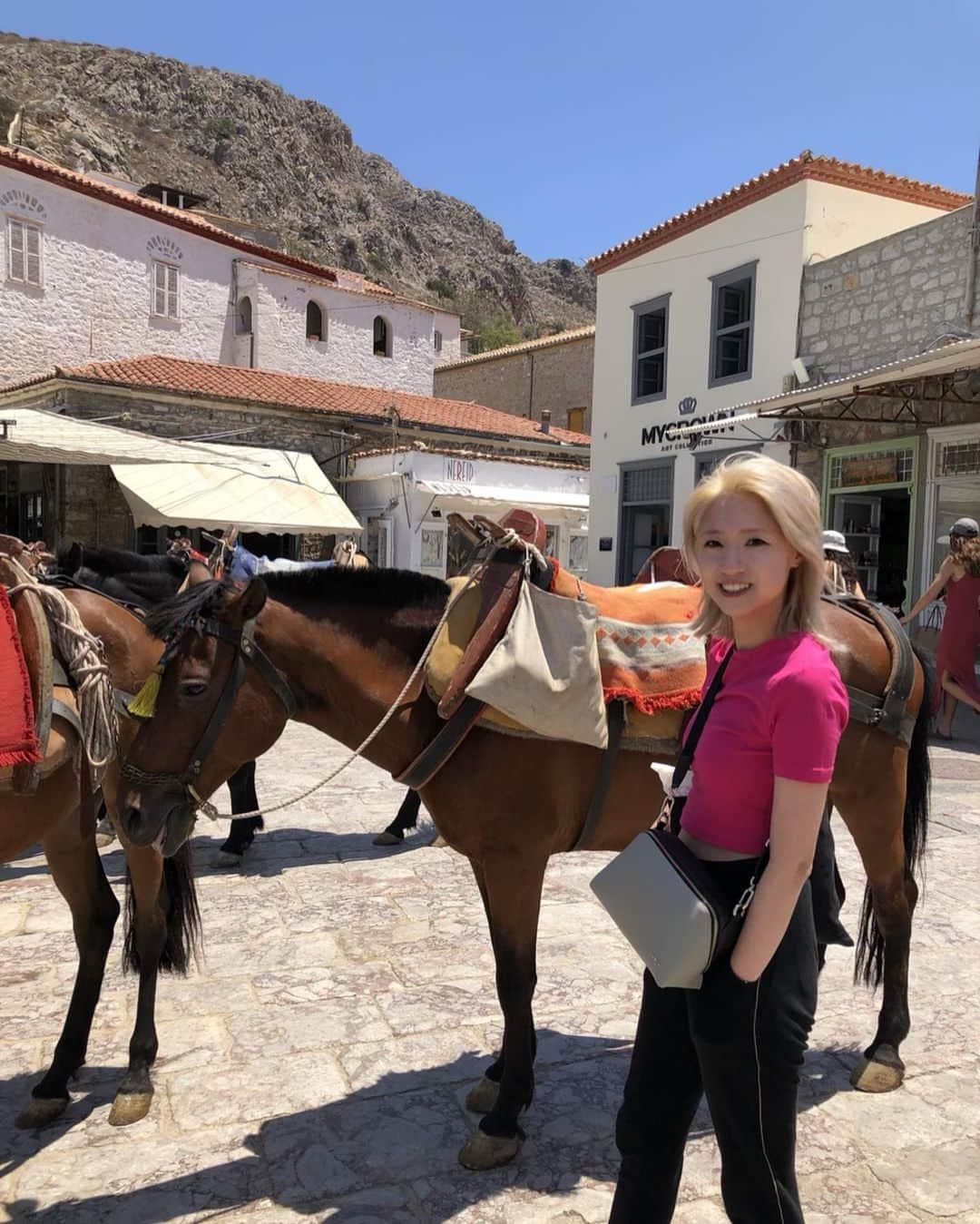 伊東楓さんのインスタグラム写真 - (伊東楓Instagram)「. Hydra, GREECE🇬🇷 My summer vacation.  灼熱の太陽と、透き通る青い海、雲ひとつない空。移動手段は、徒歩と馬🐎のみの、白い建物が並ぶ小さな島。猫がたくさん住んでいて、自然の猫カフェみたいだった。  ああ、念願のギリシャ。心が洗われる。  #hydra #greece🇬🇷 #ギリシャ #travel #ヨーロッパ暮らし」6月21日 6時01分 - kaede_ito004