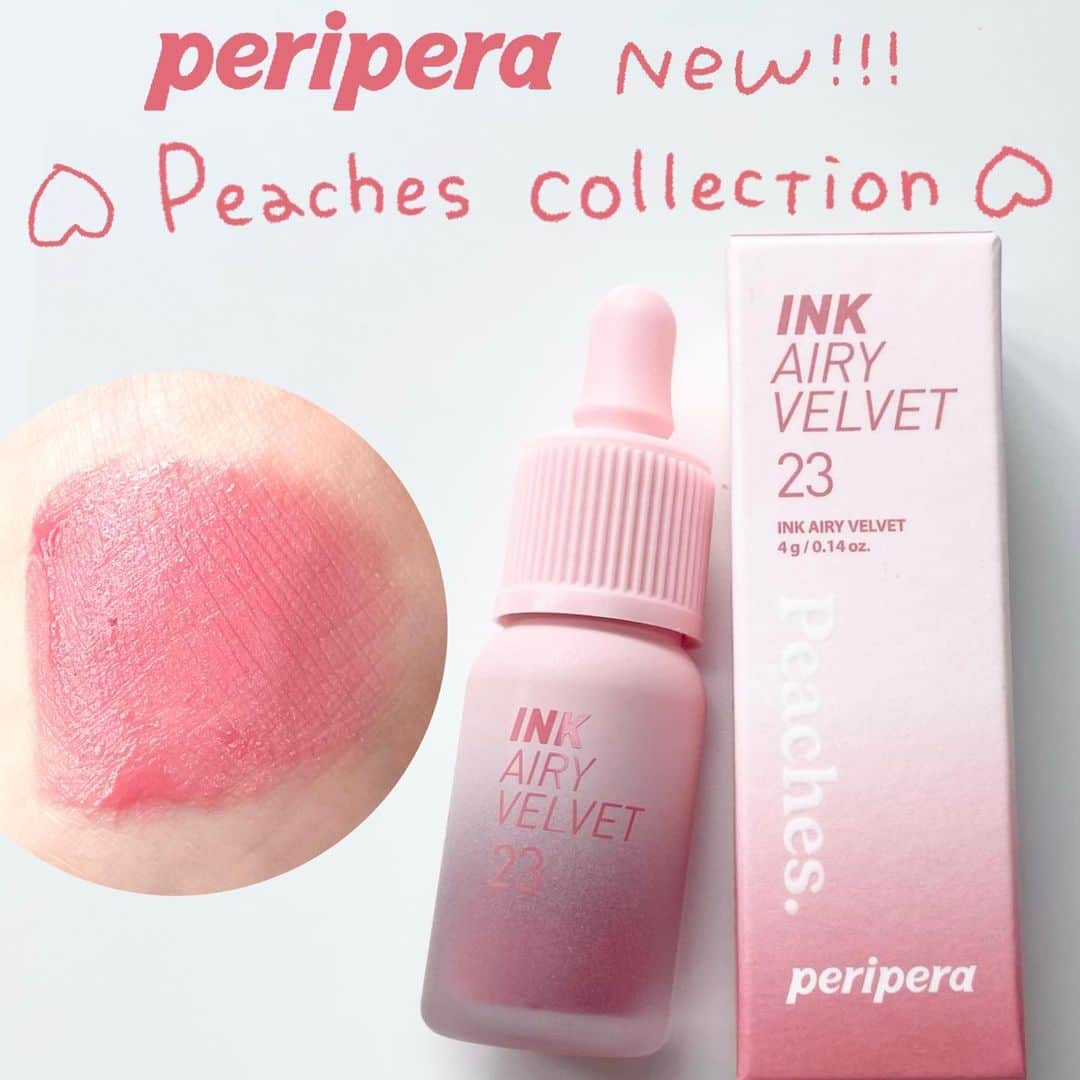 corectyさんのインスタグラム写真 - (corectyInstagram)「【peripera新作ピーチリップ🍑】  本日はperiperaのインクエアリー ベルベット  ピーチコレクションを皆さんにご紹介します！🤍  桃を表現したパケは可愛さが溢れ出ています、、💭  今回レビューするのは #23 In the peachlight です💖  色味はすっぴんにも馴染むソフトな血色感、 奥深さのあるピンクピーチカラーです🍑  セミマットな質感だけどサラサラ塗りやすく 軽いテクスチャーです☁️  乾燥しやすいかもしれないです😢 （↑個人差あり）  価格は¥990（税込）ですが、 今ならperiperaの公式サイトから購入すると 20%offの¥792で買えちゃいます💸  夏の気分を上げてくれる 色味もパケも可愛いプチプラリップです💄  ぜひ参考にしてみてください📣  ＝＝＝＝＝＝＝＝＝＝＝＝＝＝  #peripera#新作コスメ#韓国コスメ#リップ#リップティント#コスメレビュー#新作#桃#ピーチ#血色感#ピンクリップ#夏#パケ買い」6月22日 12時00分 - corecty_net