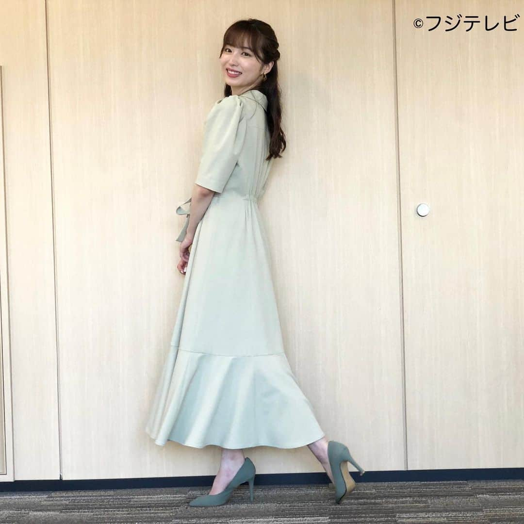 フジテレビ「めざましテレビ」さんのインスタグラム写真 - (フジテレビ「めざましテレビ」Instagram)「ファッション雑誌CanCamとコラボした お天気コーナー「きょう何着て行く？」 林佑香さんの毎日のコーデを紹介♪  6月27日（月） ★コーデ★ ・ワンピース　@apuweiser_official 　２万３５００円 ・靴　　　　　@dianashoespress 　　１万４３００円 ・イヤリング　@mimi33_global 　３３００円   ☆ポイント☆ トレンチコートをワンピースにしたような、 クラシカルなデザインが目を引く一枚🎶 ふくらんだ袖や裾の切り替えが上品さをさらに盛り上げます✨ 絶妙なピスタチオグリーンで今っぽさもプラス❣️  #めざましテレビ #きょう何着て行く？ #林佑香 #今日のコーデ #コーデ #CanCam #今日のファッション#ootd #きょう何着て行く？は月〜金朝6時22分ごろ放送  #きれいめコーデ #きれいめカジュアル #大人コーデ #春コーデ #オフィスカジュアル #上品コーデ #アナウンサー衣装」6月27日 20時49分 - mezamashi.tv