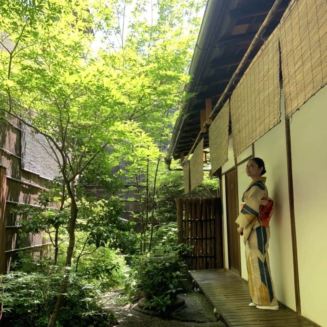 常盤貴子さんのインスタグラム写真 - (常盤貴子Instagram)「続・しれっと京都画報  「京町家　夏のしつらい」  京町家のしつらいが変わると「おぉぉっ、暑い夏が今年もやってきましたか」と覚悟が決まる。  と、ともに初夏にしか頂けない美味しいお食事もまた、京都を訪れる楽しみの一つ♫  京扇子や、京すだれ…楽しい説明、ありがとうございました。素敵でしたぁ。  カフェのコーナーは…昔から大好きな「村上開新堂」さん。 の、奥！ 昔、目黒の池田で購入した、お気に入りの小千谷縮にアンティーク帯で✨  BS11さんが15TH Anniversaryだそうで、エコバッグ頂いたので、番組担当の太田さんと「はい、イレブン（11）」で📷✨ おめでとうございます✨🎉✨  #京都画報  @kbs_kyoto_official @bs11_kyoto @tokyomx.9ch  @kubota__birendo @kinobu_official @ohnishitune @murakami_kaishindo_kyoto   @jidainuno_ikeda   #京町家に行くと #やらずにはいられない  #京都人の密かな愉しみ  #的な感じ」7月6日 8時24分 - takakotokiwa_official