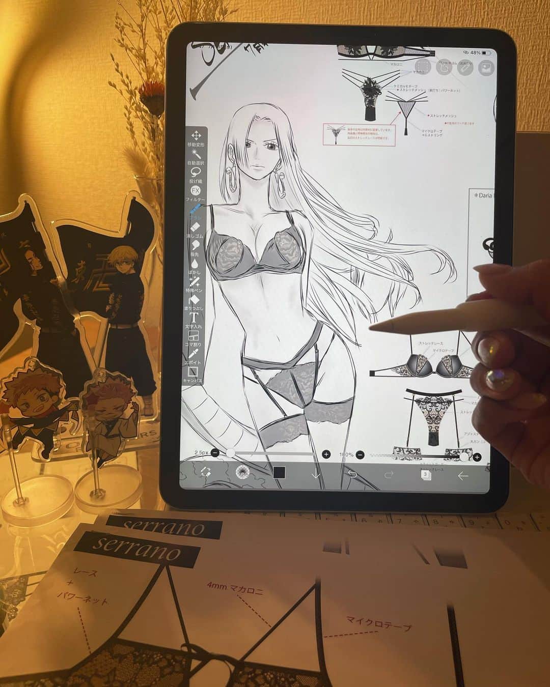えがさりさんのインスタグラム写真 - (えがさりInstagram)「7月の新作デザイン画描いた🖋 ▶︎ @serrano_official_2019   ガーター(取り外し可能) 過去に一度発売したデザインを アレンジして再発売！2型！  #serrano #lingerie」7月13日 11時58分 - arielluv1
