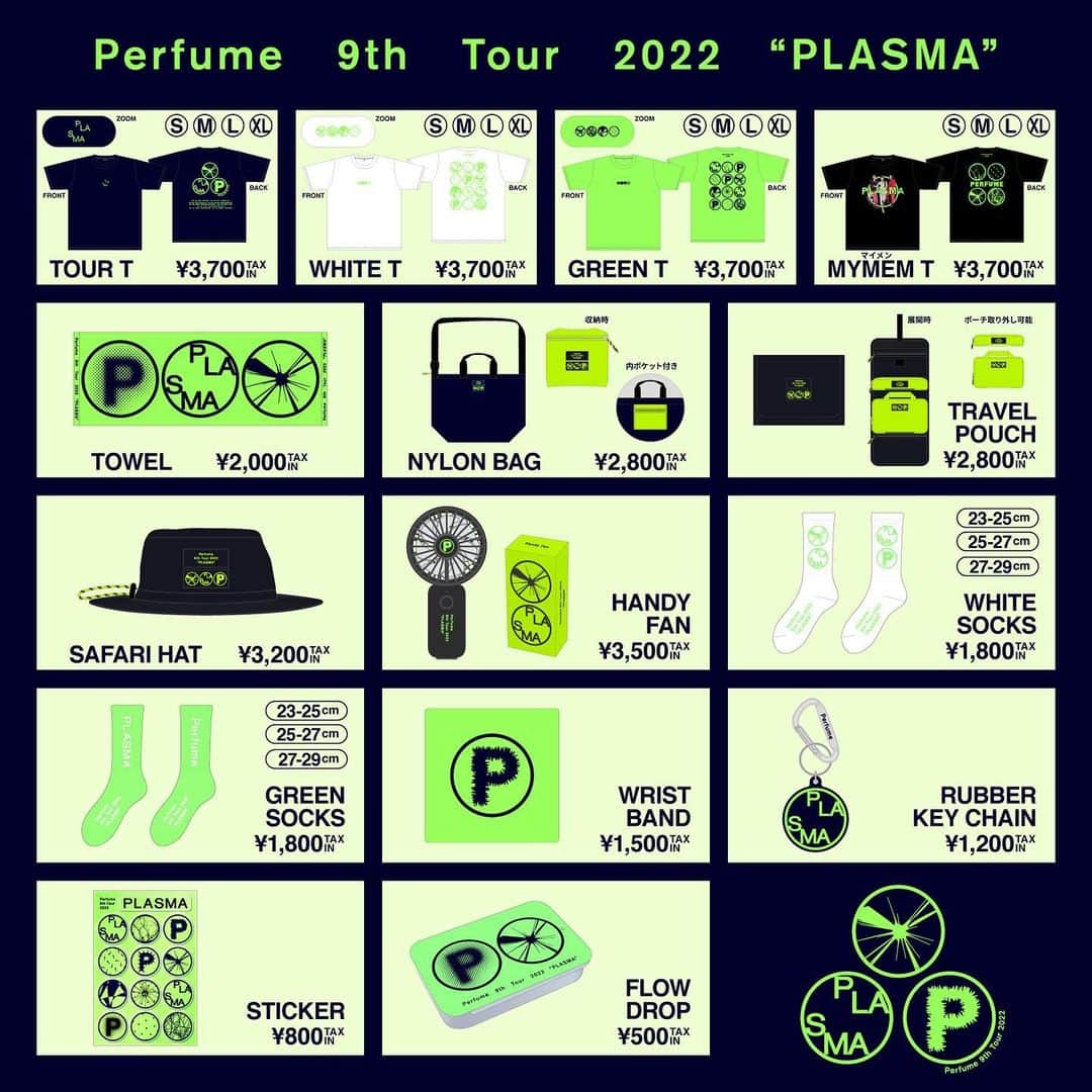 Perfumeさんのインスタグラム写真 - (PerfumeInstagram)「「Perfume 9th Tour 2022 “PLASMA”」 グッズ発売決定!!🟢🟢🟢 A!SMARTでの先行販売は7/20(水)18:00からスタート！  会場でグッズを身につけたみなさんに お会いできるのを楽しみにしています🤭✨  詳細はストーリーズのリンクから🔗  <先行オンライン販売> 7/20(水)18:00～7/31(日)23:59  First look at the “Perfume 9th Tour 2022 ‘PLASMA’” items✨ Limited pre-sales at artist online shop A!SMART stats on July 20th at 6p.m. more info👉link in stories.  #prfm」7月19日 23時20分 - prfm_official
