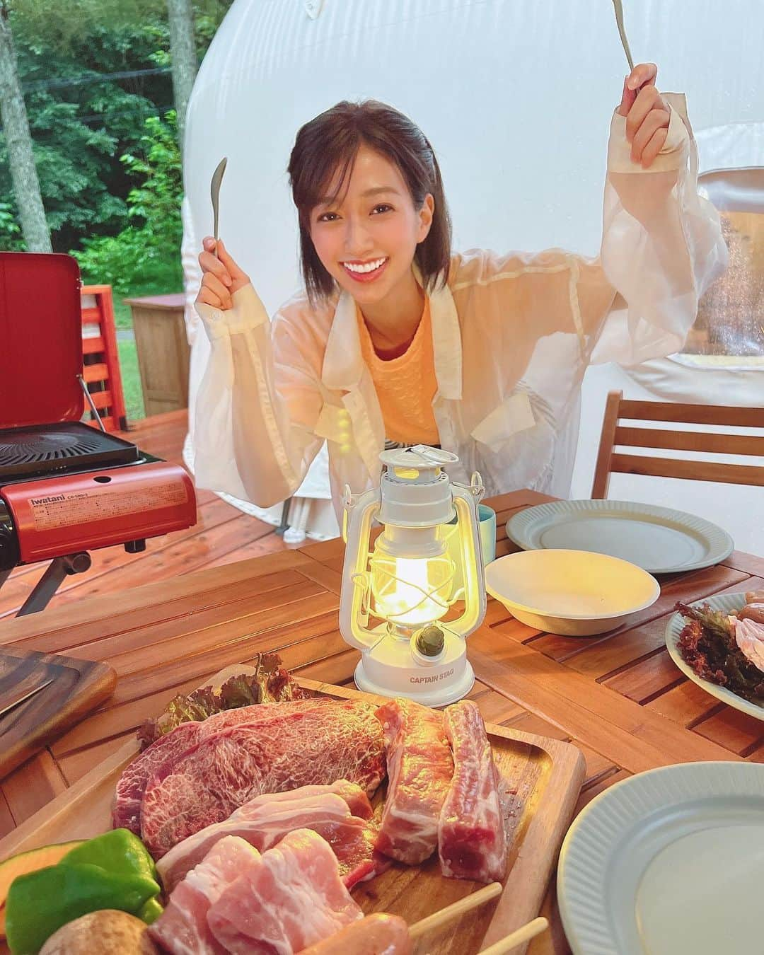 大貫彩香さんのインスタグラム写真 - (大貫彩香Instagram)「楽しい〜🏕✨  #上州牛　 #美味しすぎた　  今回の写真や詳細は公式ホームページやJA上野村道の駅内各所、各施設紹介の際に掲載されます🤲🏻💐  @uenomuragyokyo  @tenkuukairou_uenomura   #上野村グラム」9月8日 20時54分 - sayaka_oonuki