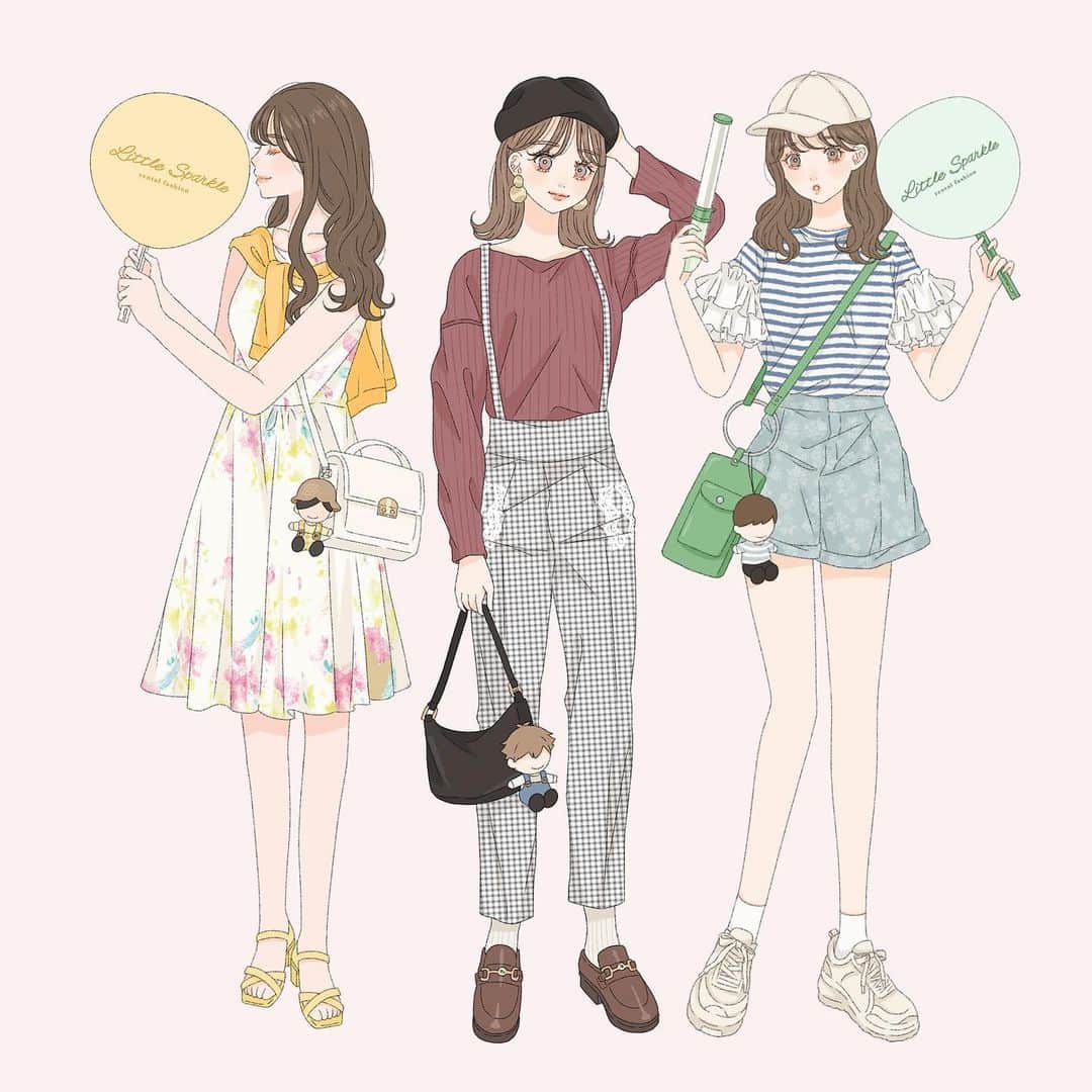 asukaさんのインスタグラム写真 - (asukaInstagram)「・ :::୨୧  推しがいる女の子たち ୨୧::: ・ レンタルファッションサイト、リトルスパークル( @little_sparkle_2022 )のサイトイラスト、ロゴデザインを制作しました〜！💘  推し事コーデを手軽にレンタルできちゃうサービスで、私も描きながらこの参戦服可愛い〜😭💓となってました笑  サイトも本当に可愛いので、ぜひ覗いてみてねっ🫶🏻 ・ ・ #instagood #instalike #instafashion #l4like #l4l #fff #f4f #rili_tokyo #bis_web #sucle #参戦服コーデ  #mery #ヲタ活  #推し事 #人魚  #イラストグラム #ファッションイラスト #イラストレーター #オリジナルイラスト #おえかき #art #うちわ #参戦服  #推し事グラム #推し活 #推しのいる生活 #お洒落なジャニヲタさんと繋がりたい #レンタルファッション #うちわデコ #メンカラコーデ」10月20日 20時02分 - a20_suka002018