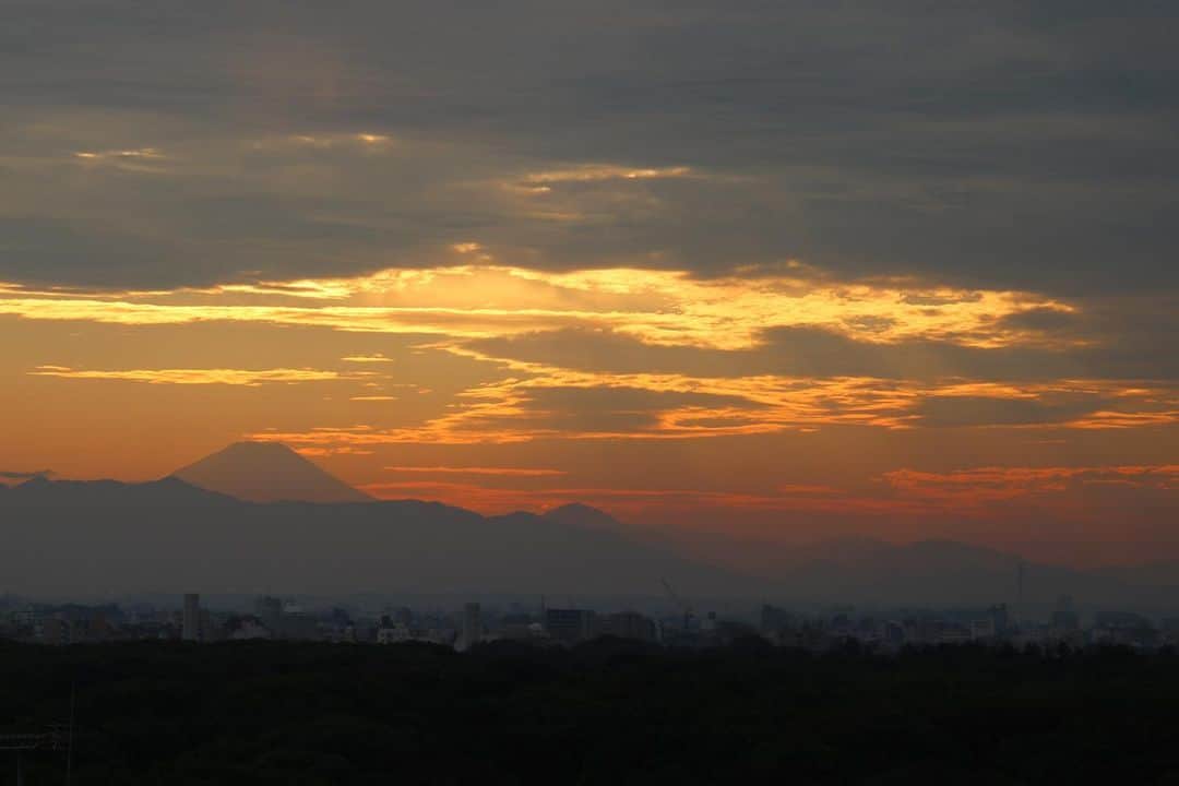 坂元美香さんのインスタグラム写真 - (坂元美香Instagram)「夕陽と富士山が近づき 重なる時期も近づいて参りました。 東京からのダイヤモンド富士は11月上旬です。 今回こそお天気に恵まれると良いのですが。  今日は浮世絵みたいな夕陽だなぁと思ってたら 雲の中から太陽が落ちてきて 15分散々西日を照らしまくって沈んでいきました。 沈んだあとの光の余韻がまた美しい。  では、神宮行ってきます！！(๑•̀ㅂ•́)و✧ えいえいおー！（ふるっ  today's sunset 2022/10/22  #sunsetphotobymikasakamoto  #sunset #夕陽 #夕日 #黄昏時 #夕焼け  #やっぱり空が好き #イマソラ #tokyosky #CanonEOSKiss8i #富士山」10月22日 17時11分 - mika_saka