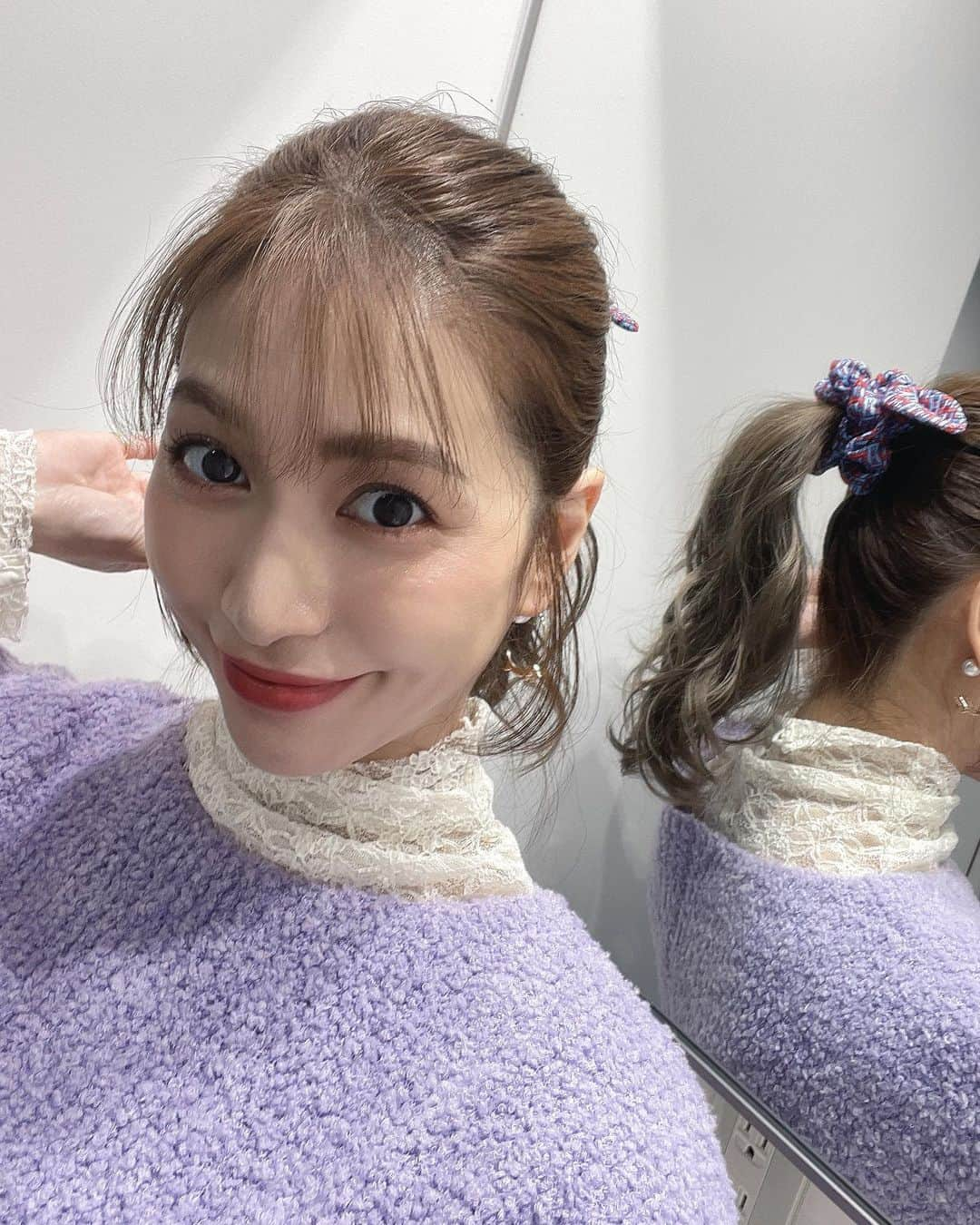 大島麻衣さんのインスタグラム写真 - (大島麻衣Instagram)「hair colorもいい感じだしポニーテールも好き😋💋 そして。ピアスが可愛すぎる🐶 大好きなパープルはラッキーカラー💜」10月25日 22時05分 - maioshima911