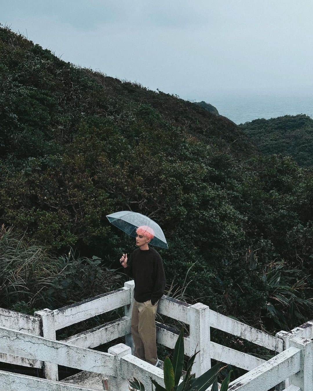 ツァオ・ヨウニン（曹佑寧）さんのインスタグラム写真 - (ツァオ・ヨウニン（曹佑寧）Instagram)「粉色頑皮豹撐著他的透明傘 擔憂什麼呢？  頭髮啦😸」11月22日 13時04分 - tsaoyuning
