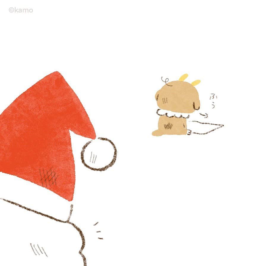カモさんのインスタグラム写真 - (カモInstagram)「サンタさんの相棒になった日 〜初仕事編〜 ※これまでのサンタさんとトナカイについては“まとめ”機能にまとめてにあります ☝️「まとめ」の見方ストーリーズにアップしました  #サンタさん #santa #トナカイ #reindeer #クリスマス #christmas #相棒 #buddy #初仕事 #イラスト #illustration #ウサギタケ系 #ちびトナカイ  1：good work. welcome home. 3：Your nose was useful on the road at night. 4：I know. 5：Santa had no sense of direction. I will guide you from next year.」12月21日 10時21分 - illustratorkamo