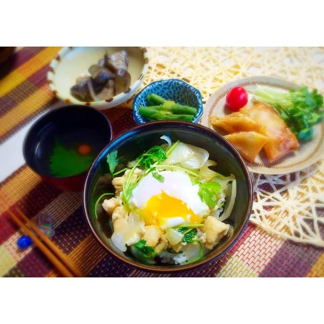 吉田沙織のインスタグラム：「＊ 今夜は親子丼^ ^  まちがえて砂糖を倍入れました。  甘すぎて頭痛がしております。  がびょん。 |(￣3￣)|笑  #和食 #japan #おうちごはん #反省 #ゴールデンウィークだね」