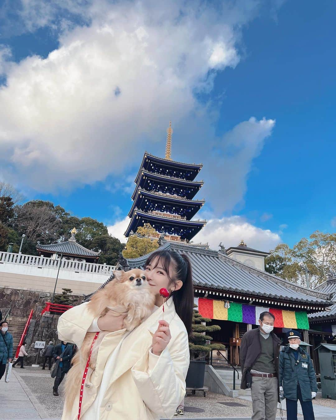 天木じゅんさんのインスタグラム写真 - (天木じゅんInstagram)「⛩🎍❤️🤍  1/2初詣は宝塚にある中山寺へ 1/3京都車折神社、芸能神社へ。 充実したお正月🎍を過ごしてますっ  愛犬のコロネちゃんが みんなのスーパーアイドル❤️👼🏻  #中山寺 #初詣」1月3日 20時52分 - jun.amaki