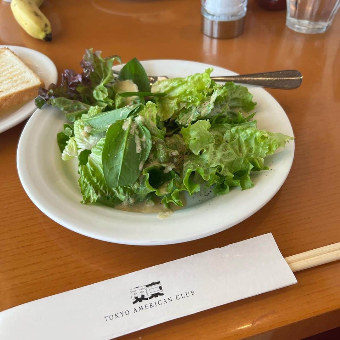 梅宮アンナさんのインスタグラム写真 - (梅宮アンナInstagram)「今朝 @tokyoamericanclub  に行って朝食して来た🤗✨ サラダ🥗って文字見たら無性に食べたくなり、 そんな事たまにあって😅 そうそう、、  サラダを食べる時なんですが、お箸があれば私はお箸を使うのよ🤗  理由は。。  フォークだと、 ドレッシングが、  ハネマセン？？食べにくーいフォーク💦 フォークの方が口も大きく開けたりと😅💦  お箸の方が食べやすいのよ〜👏👏  と、言うわけで、 お箸大好きな私てす💕💕  #お箸でサラダを食べる #お箸で食べる  #サラダ」1月28日 13時46分 - annaumemiya