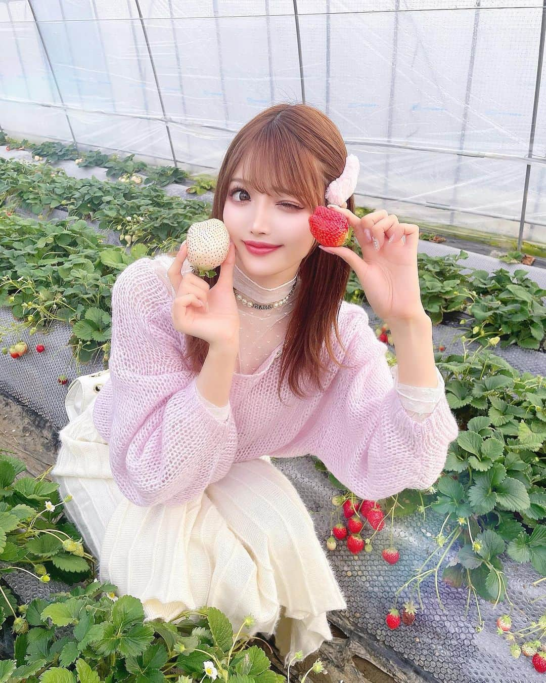 桜咲乃愛さんのインスタグラム写真 - (桜咲乃愛Instagram)「いちご狩り🍓  ミルキーベリーととちおとめ💕 白い苺甘くて美味しかった〜🥰   いちご狩り来ると大きいいちご探したくなる🍓🤍✨  赤い苺はあまおう派🥹💕  皆がいっぱい写真撮ってくれて優しい世界🪄︎︎◝✩🫧  #いちご狩り #苺狩り#いちご#ミルキーベリー#白いちご#白い苺#とちおとめ#いちご狩りコーデ」2月16日 17時57分 - noasama1101