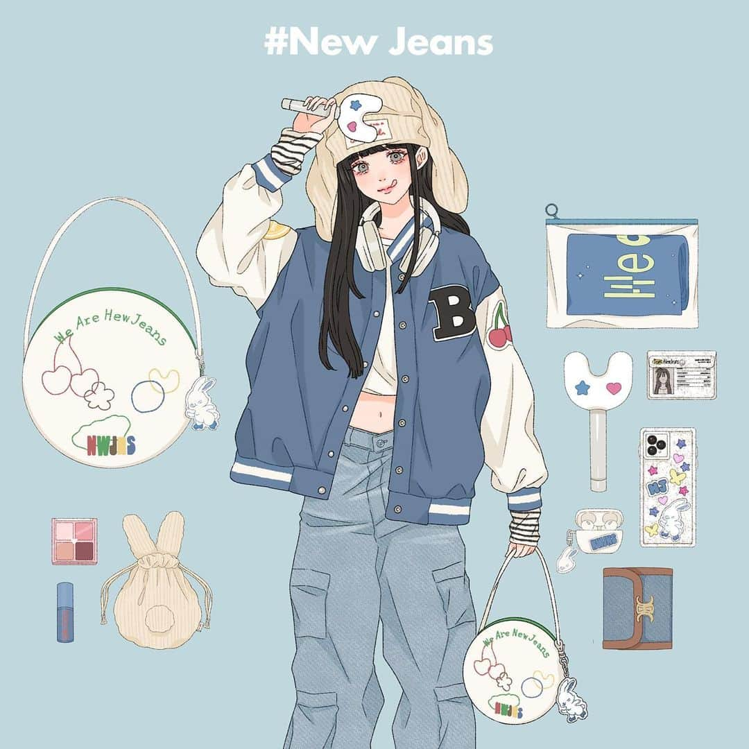 asukaさんのインスタグラム写真 - (asukaInstagram)「・ 🐇💙New Jeansペンコーデ💙🐇 うさぎ年という事で、New Jansペンさん描きましたっ🐰 他にもリクエストお待ちしてます〜🙏🏻 ・ こちらのイラストは、109ニュースシブヤ編集部( @109_shibuya )にて掲載中です♡ ・ ・ #l4like #l4l #fff #f4f #うさ耳帽子 #うさ耳ニット帽 #버니즈 #뉴진스 #bunniesと繋がりたい #bunnies  #kpop好きな人と繋がりたい #newjeans好きな人と繋がりたい #ニュージーンズ #かばんの中身 #スローガン #韓国ストリート#イラストグラム #ファッションイラスト #イラストレーター #オリジナルイラスト  #art  #参戦服 #うちわ #オタ活 #ペンライト#newjeans#トッキ #tokki #ヘリン #해린」2月19日 21時28分 - a20_suka002018