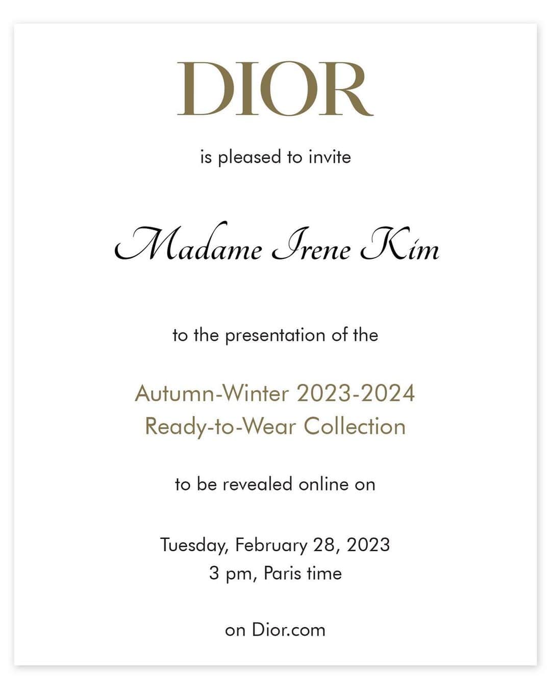 アイリーン・キムさんのインスタグラム写真 - (アイリーン・キムInstagram)「Looking forward to the @Dior show today! 너무 기대되는 디올 AW23 쇼 오늘 2월 28일 밤 11시에 만나보세요!🖤  @MariaGraziaChiuri #광고 #Dior #DiorAW23」2月28日 15時35分 - ireneisgood