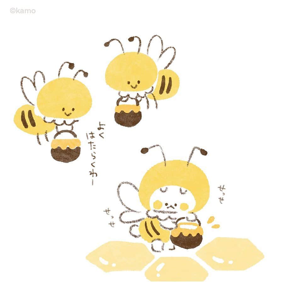 カモさんのインスタグラム写真 - (カモInstagram)「みつばちウサギタケ（バイト） #みつばちの日 #みつばち #ハチミツ #honey #ウサギタケ #usagitake   1: work hard 2: eat well 3: As a result, the honey will not increase after the bee comes.」3月8日 9時55分 - illustratorkamo