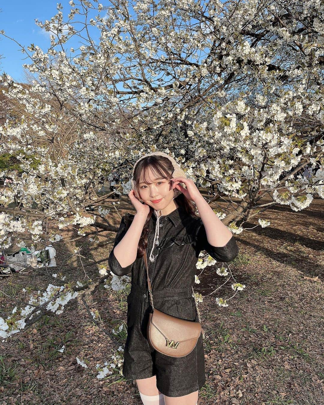 夏井さらさんのインスタグラム写真 - (夏井さらInstagram)「早く行きすぎて桜はまだまだだった日😮‍💨💧🌸  @epineofficial のオールインワンずっと着たくてワクワクしてたの☺︎ @grl_official のバッグと相性バッチリだった🤝🏻🤍🤍  . . . #epine #épine #エピヌ #grl #grl購入品 #グレイル #オールインワン #フレンチガーリー #フレンチガーリーコーデ #デニムコーデ #イヤーマフ #ホワイトソックス #ニーハイソックス #お花見 #ピクニック #お花見コーデ #代々木公園」3月24日 21時15分 - sara_natsui