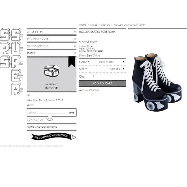 のインスタグラム：「The moment we've all been waiting for!!! "Roller Skate Platforms" in Black Metal Sample Sale now available at www.sretsissuper.com! Skate on over, limited quantities available ⚡️👯🏁 #SretsisSS15 #SS15TheRunawayRum #Sretsissuper」
