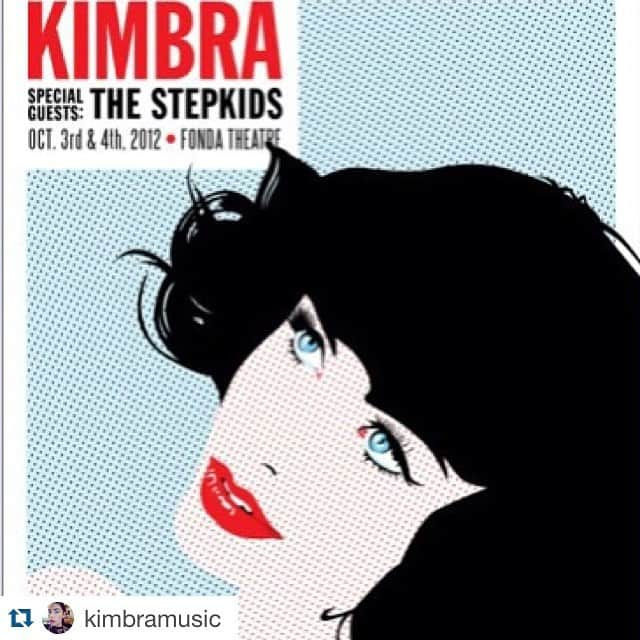 ザ・ステップキッズのインスタグラム：「#Repost @kimbramusic  Still can't spill the beans about our secret special guests tomorrow in NYC ;) ・・・ ...stumbled upon this radical screen printed poster from back when we toured the US w/ my homeslices @thestepkids !! Best tour ever. Wish I knew who designed this poster!! Listen up, they play tomorrow at @madsqparknyc at 7pm tomorrow !! Be there or be square (Madison Square). #BOOM」