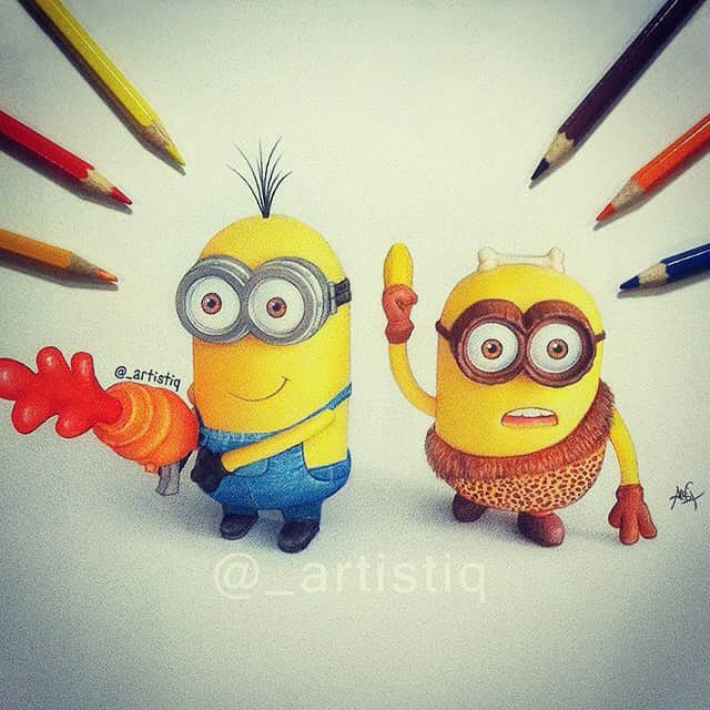 Casのインスタグラム：「Colored pencil drawing of the Minions! 💛」