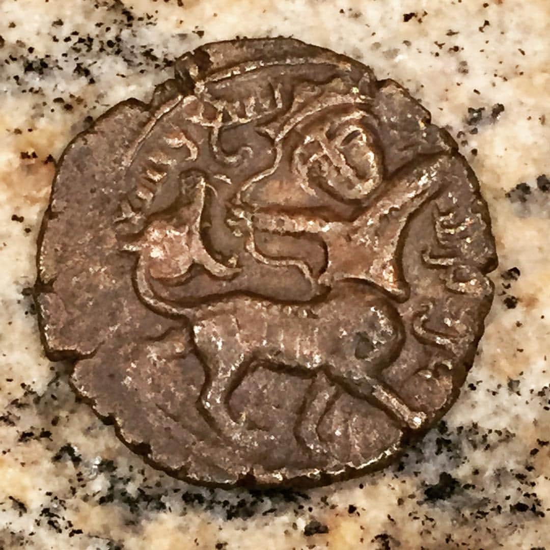 Miloのインスタグラム：「This 1000 year old coin shows a centaur shooting a demon coming out of his own ass. My great great great great uncle Phil was such a ham.」