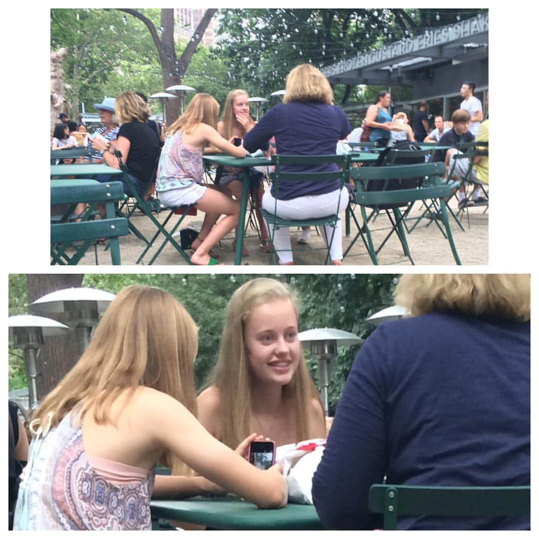 のインスタグラム：「Eating in public is dangerous when my brother and I are together, mostly because duels are a constant occurrence. Have you ever had a photo taken of you while you were #UvulaDeep in a shake shack burger? No? Well it's #Lovecraftian, and it's something you inherently want to keep out of the private albums of kids with wayyyy too much liberty on #WorldWideWeb.  This was the setting of our present duel. Female Zack and Cody here were trying to pull the ol' "casual selfie" technique, one that frames their target in the background of an otherwise Michelin portrait of one's many chins. I'll admit I always feel a bit guilt ridden when dueling children--it's a tad dubious to take the life of a child for social currency. #ItWillEventuallyBecomeNormalThough. They shot, I shot first. And while her back is turned, I'm sure the mother's maternal instincts had alerted her to her childrens' demise. #cameraduels #LittleDutchChildren #TheHaircutTranscendsGenerationGaps #pattyportraiture」