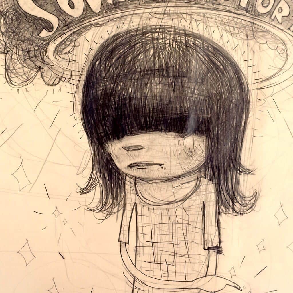 奈良美智のインスタグラム：「detail of the drawing, titled SOCIAL DISTORTION.」