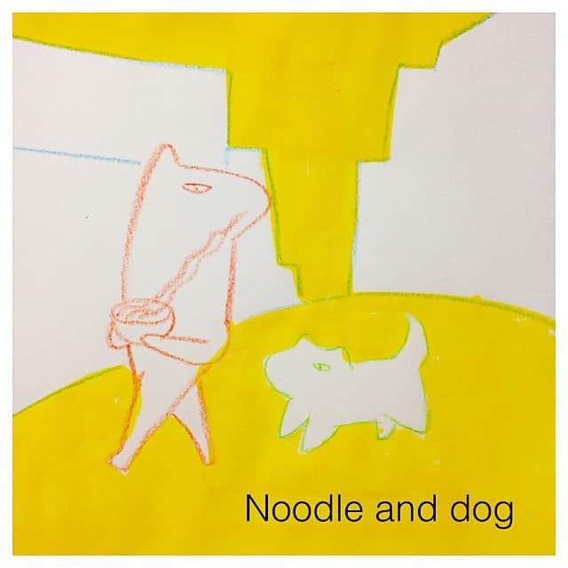 tacoscのインスタグラム：「🐱Noodle and dog 🐱ラーメンと犬 ーーーーーーーーーーー 😺Line Sticker"Natto Man and Natto Lover" ラインスタンプ「納豆チョッキ野郎とミセスストロンガー」発売です。 http://line.me/S/sticker/1161022 ーーーーーーーーーーー 🌺Twitter →http://twitter.com/taco_emonemon」