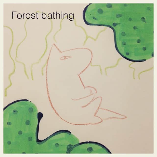 tacoscのインスタグラム：「🐱Forest bathing. 🐱森林浴 ーーーーーーーーーーー 😺Line Sticker"Natto Man and Natto Lover" ラインスタンプ「納豆チョッキ野郎とミセスストロンガー」発売です。 http://line.me/S/sticker/1161022 ーーーーーーーーーーー 🌺Twitter →http://twitter.com/taco_emonemon」
